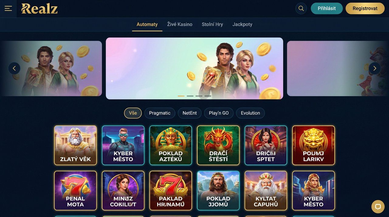 Snímek obrazovky webu online kasina Realz